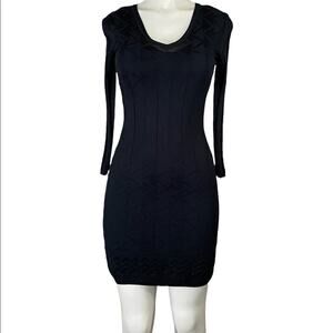 M by Missoni Open Knit V-Neck Dress Cropped Sleeves Solid Black Size XS 0 2 4